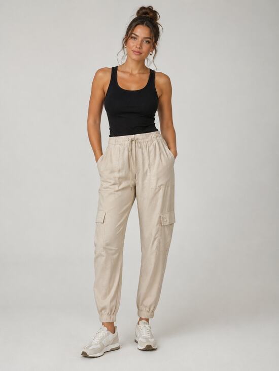 Hudson Pants - Hudson Cargo Jogger Pants Linen Lyocell Drawstring Beige Large NWT